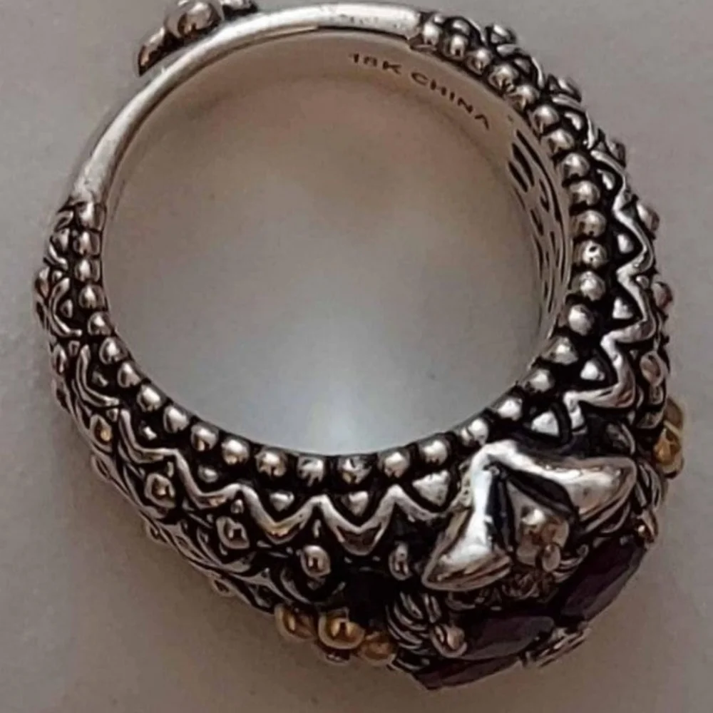 Barbara Bixby Rhodolite Garnet & White Sapphire Ring, Silver & 18k Gold Size 6! - Picture 7 of 11